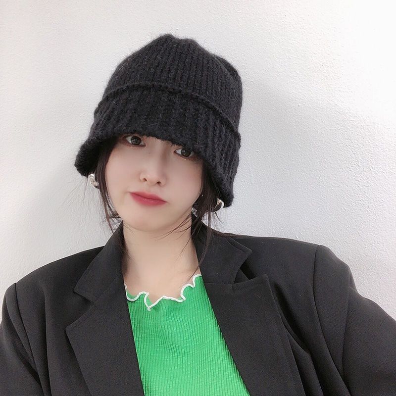 Hat women's wool fisherman hat women's trendy brand show face small winter Korean version all-match fashion warm bucket knitted hat