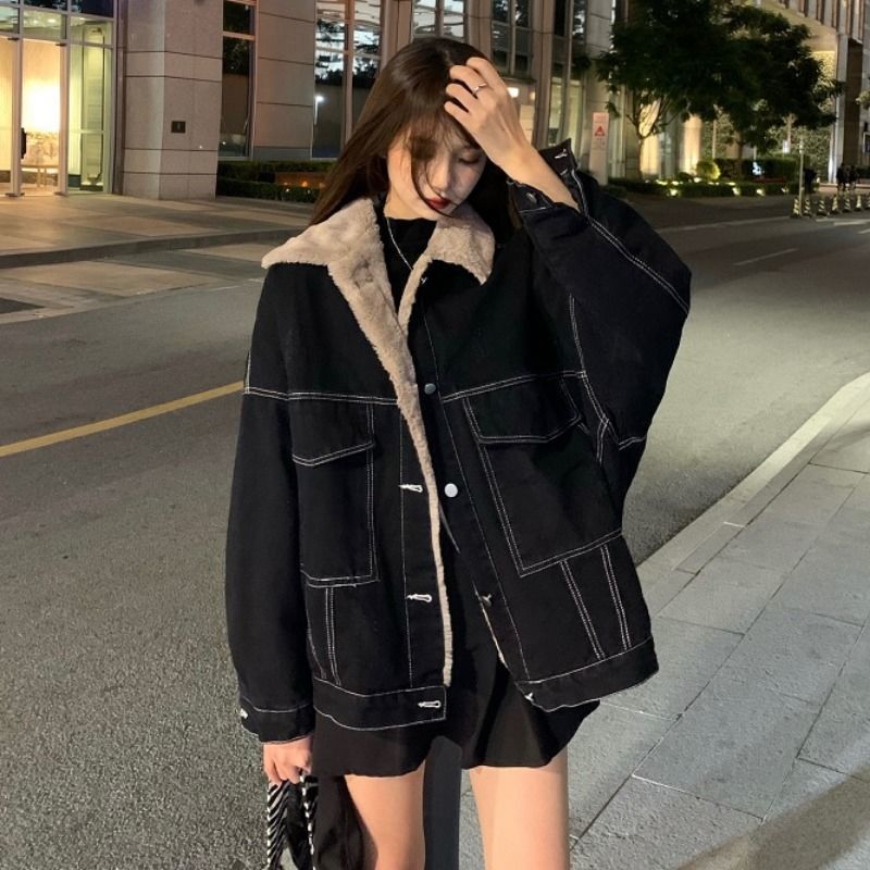 特大碼300斤胖mm翻領牛仔外套秋冬新款寬鬆韓版棉服女加絨加厚240