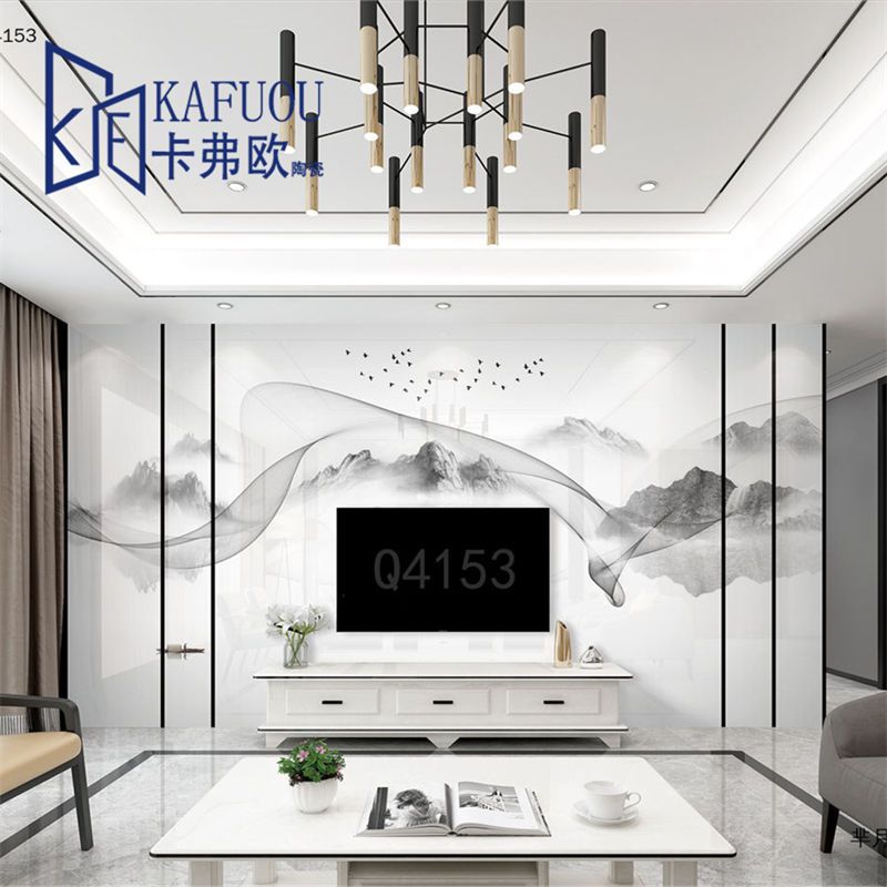 岩板新中式背景墙大板山水墨轻奢简约现代电视背景墙微晶客厅背景