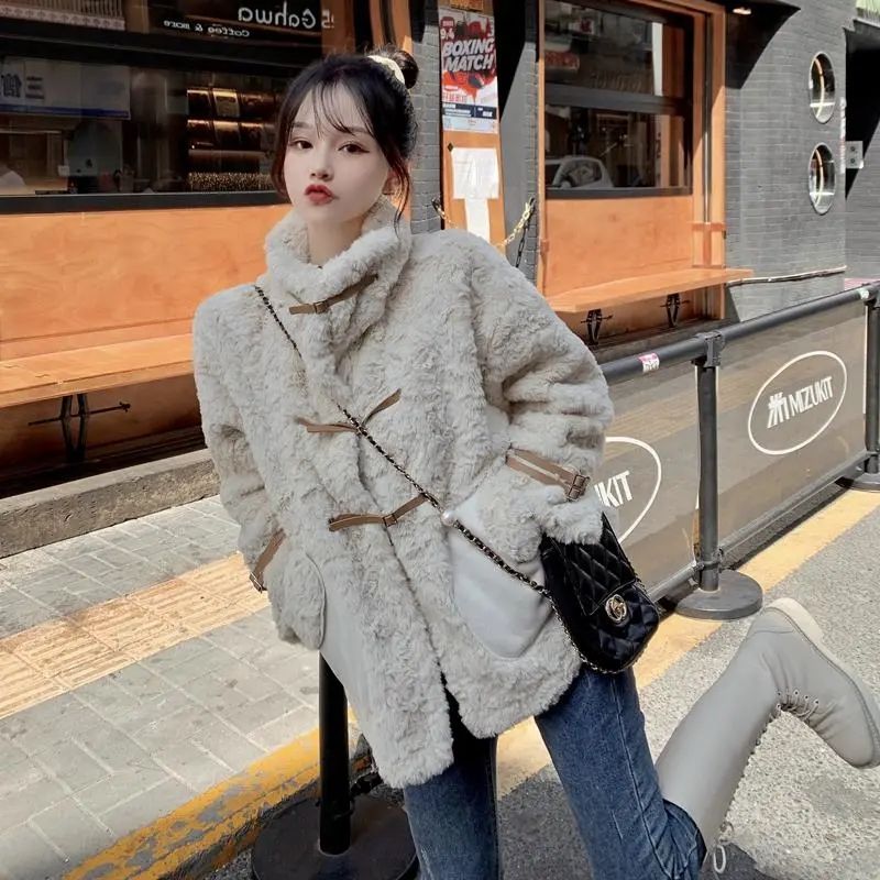 Thickened wool cotton coat winter coat new year small warm loose stand collar cotton coat women's tide