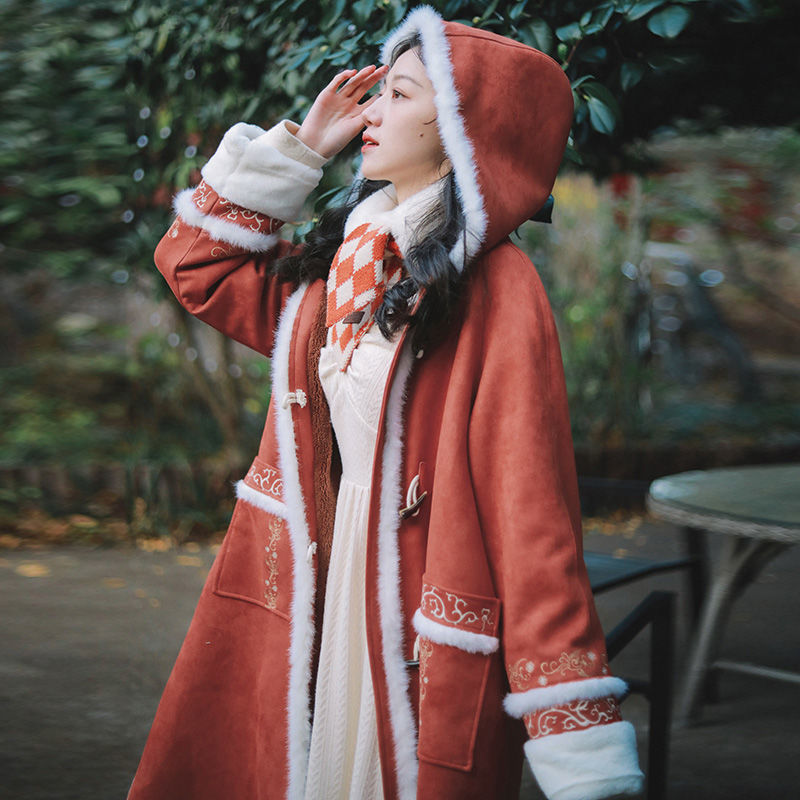 2022 winter coat women's Chinese style cloak thick padded coat mid-length coat ethnic style hood loose outerwear