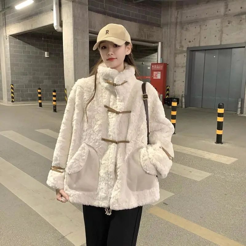 Thickened wool cotton coat winter coat new year small warm loose stand collar cotton coat women's tide