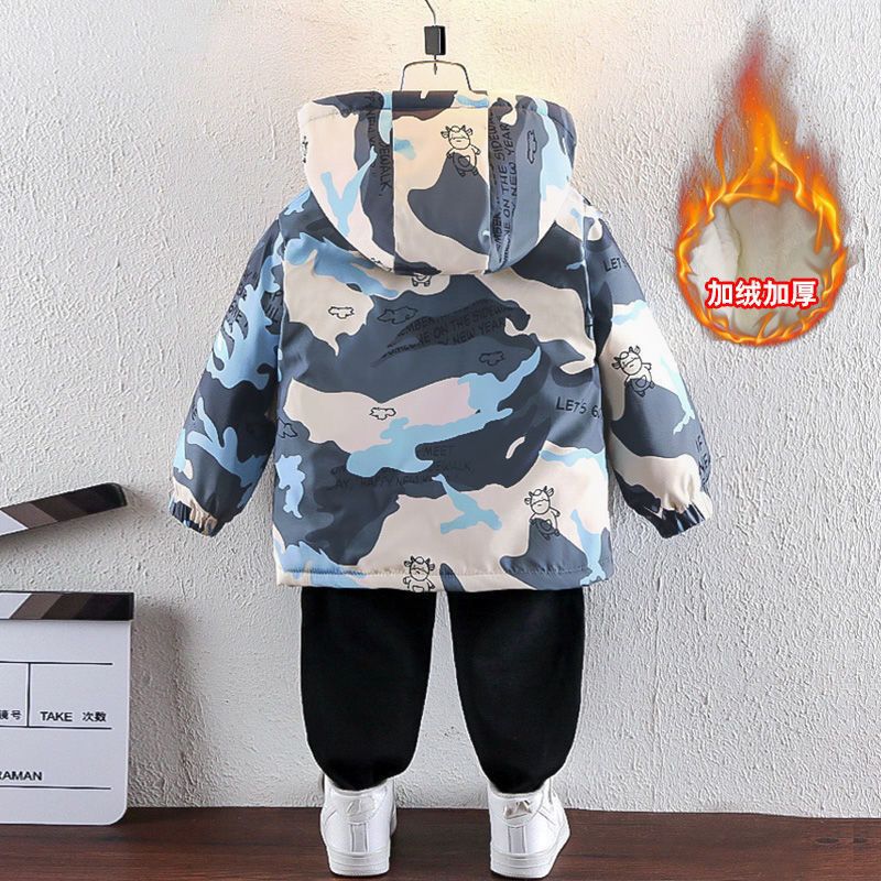 Boys fleece thickened autumn and winter outerwear jacket new boys and children's jackets children's cotton coats to keep warm and windproof