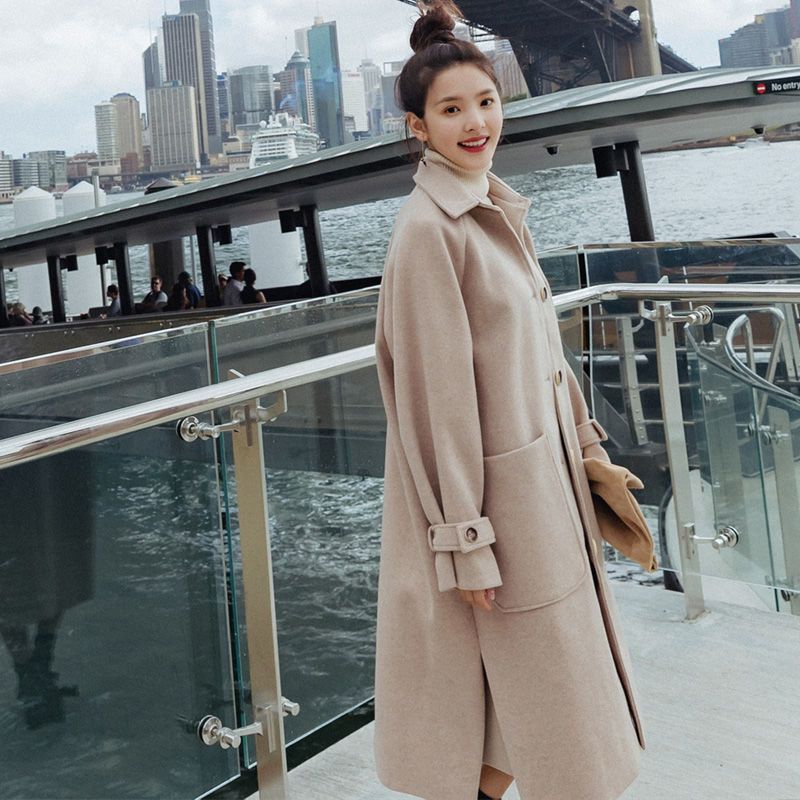 Woolen coat women's mid-length Korean version  new winter popular thickened loose student forest woolen coat