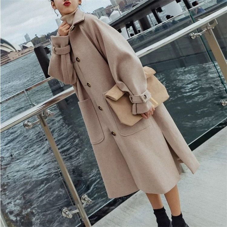 Woolen coat women's mid-length Korean version  new winter popular thickened loose student forest woolen coat