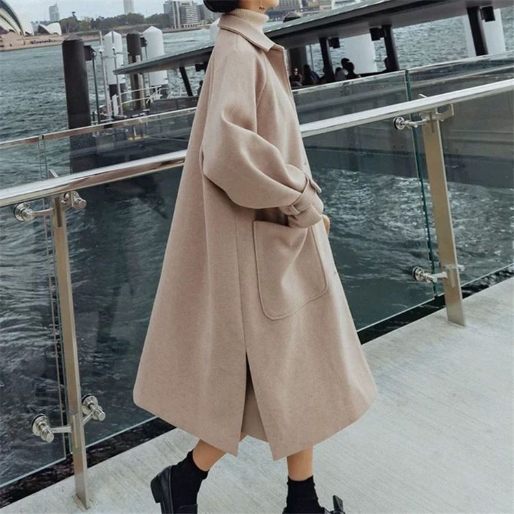 Woolen coat women's mid-length Korean version  new winter popular thickened loose student forest woolen coat