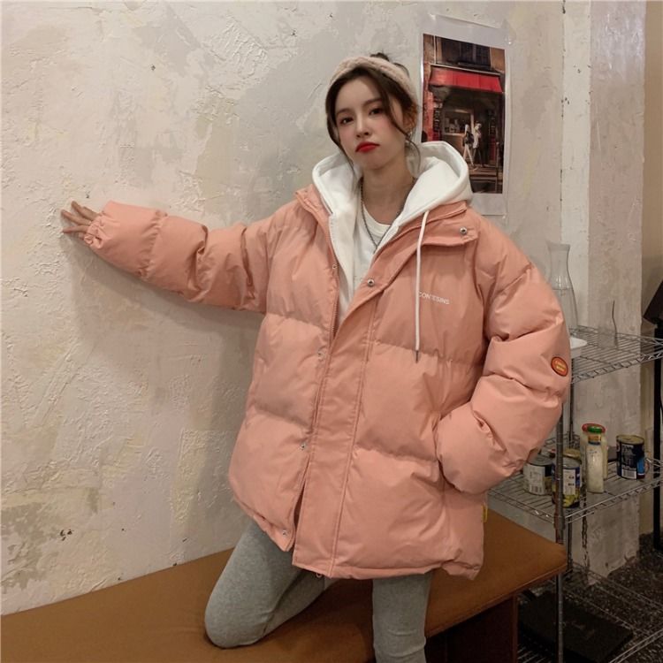 Cotton clothing women's  winter new Korean version fake two-piece thickened bread jacket female student trend hooded cotton jacket
