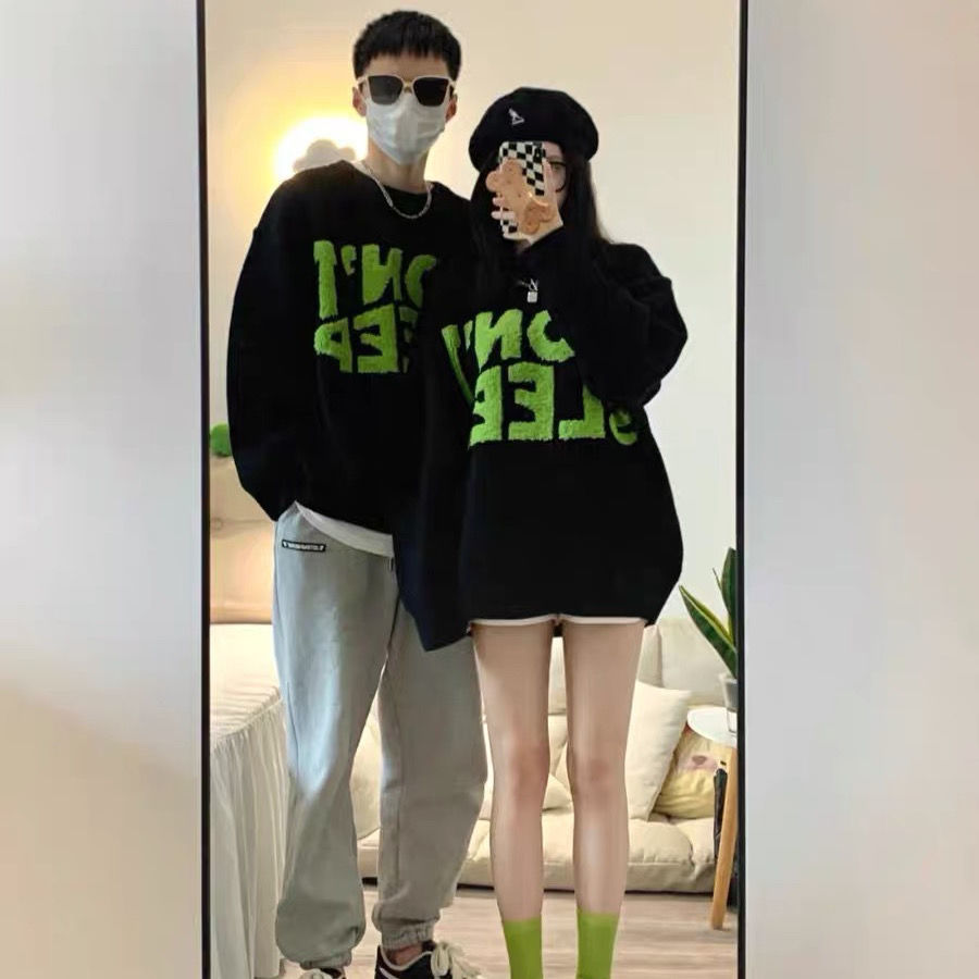 美式hiphop情侣装黑色毛衣女潮ins秋冬2021年新款慵懒
