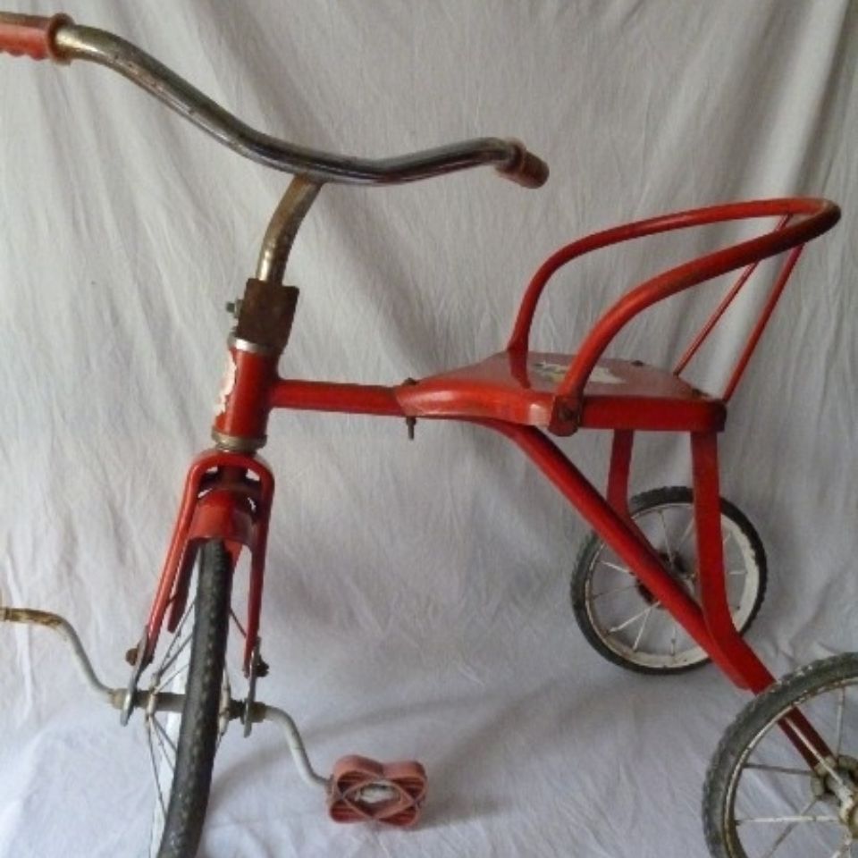 收藏 怀旧 八九十年代老物件儿童 玩具三轮车脚踏车上海申花牌 ab