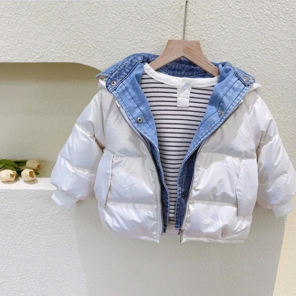 125854-儿童韩版假两件棉服2021冬新款男女童洋气百搭牛仔衬衫拼接外套潮-详情图