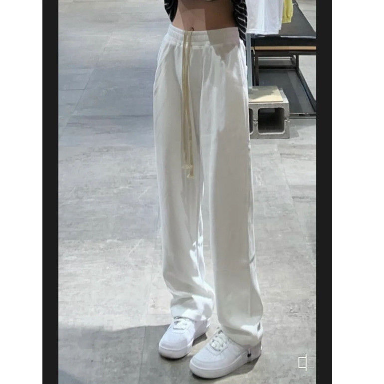 White sweatpants for women, spring and autumn new style, versatile, loose, slim, drawstring leggings, sports casual straight pants, trendy brand