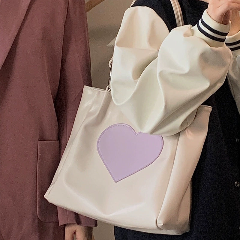 包包女2021新款潮學生手提女包高級感愛心托特包百搭大容量單肩包