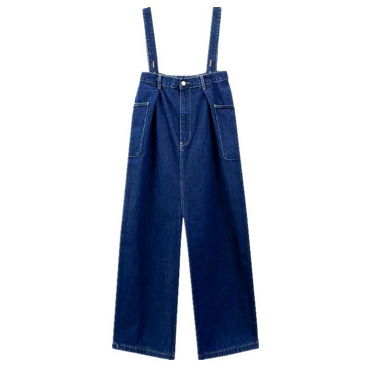 Japanese denim overalls fall and winter women's cute loose soft girl detachable slim wide-leg pants straight-leg jumpsuit