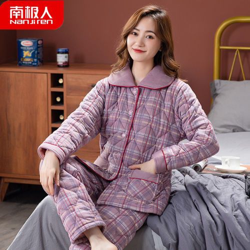 100% pure cotton three-layer quilted middle-aged and elderly warm old lady's set in high-grade pajamas