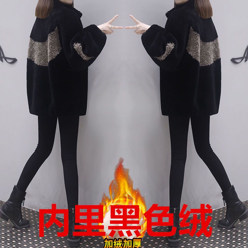 短款仿羊羔毛外套女新款冬加绒加厚大码宽松拼色仿羊剪绒大衣女