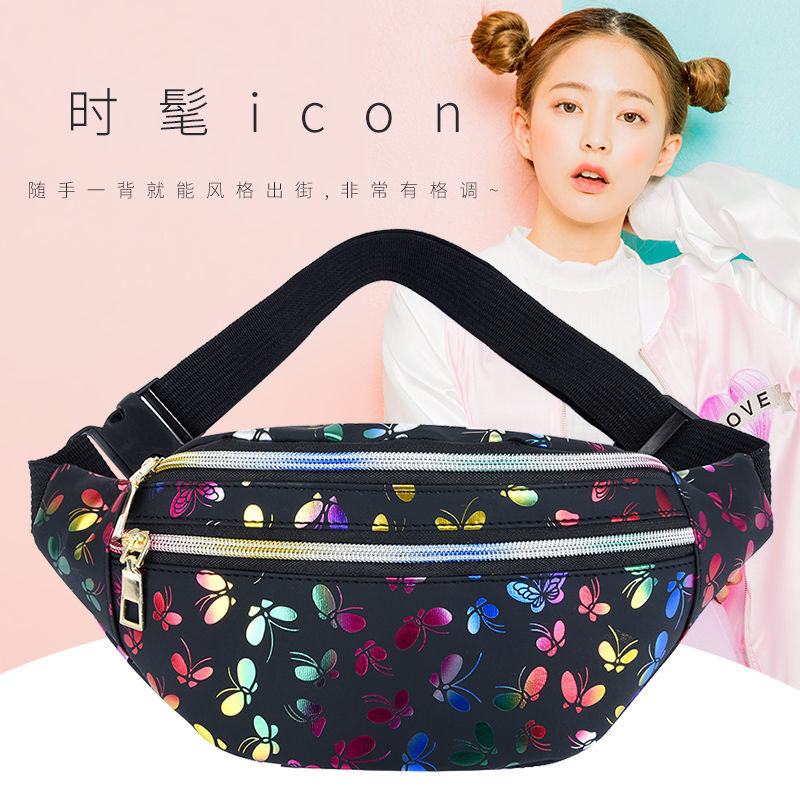 腰包女2021蝴蝶日韓學生手機零錢包斜挎包時尚休閒收銀包亮片