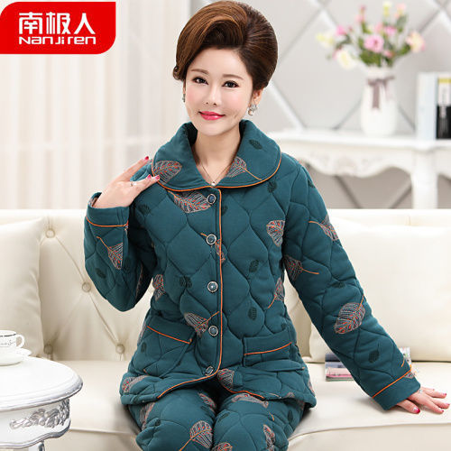 100 pure cotton pajamas women's winter three-layer thickened warm jacket mother's autumn and winter woven pure cotton