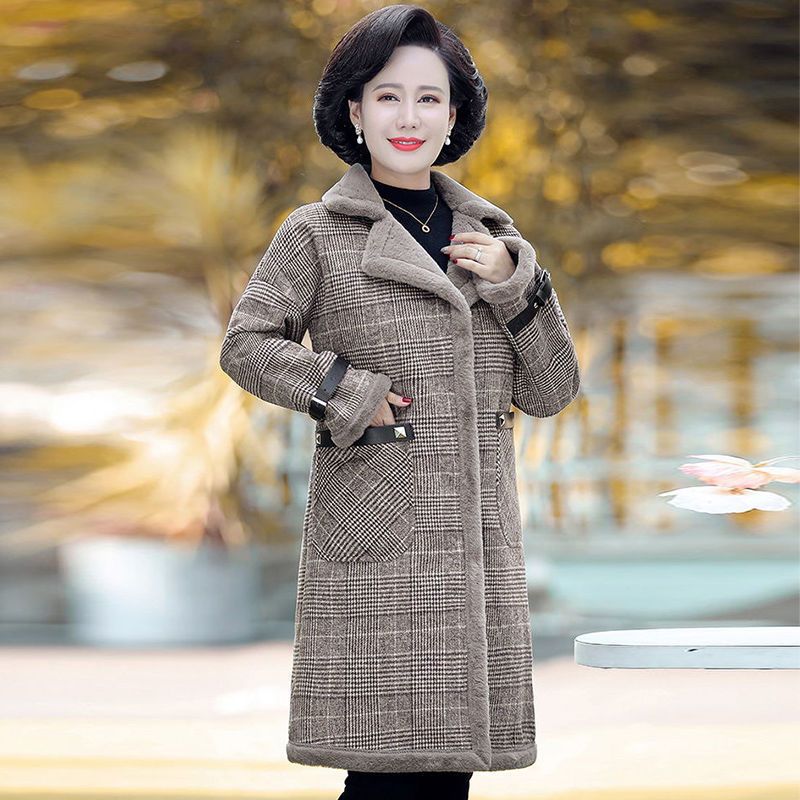 Mid-length woolen coat for women in autumn and winter new style Korean style middle-aged mother large size loose plus velvet warm woolen coat