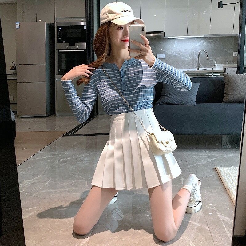 Khaki pleated skirt short skirt women's spring and summer new skirt new high-waisted A-line skirt slimming and anti-exposure