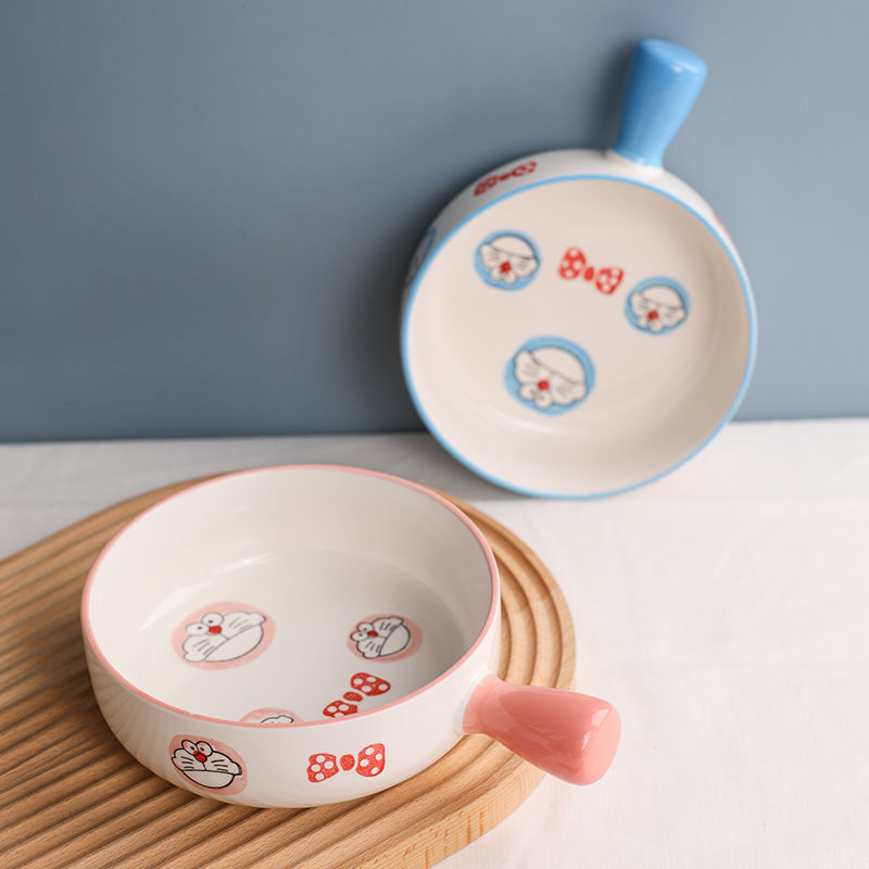 Ceramic plates, dishes, household cartoon cute bowls, plates, 7.5-inch dumpling plates, handle bowls, high-value dishes with vinegar sauce