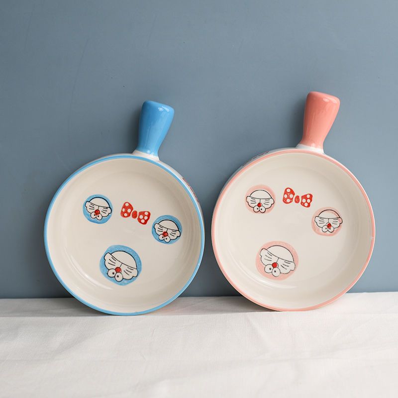 Ceramic plates, dishes, household cartoon cute bowls, plates, 7.5-inch dumpling plates, handle bowls, high-value dishes with vinegar sauce
