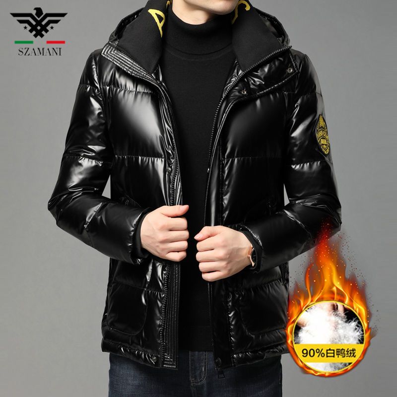 阿玛尼冬季羽绒服男加厚短款亮面名牌潮流高档