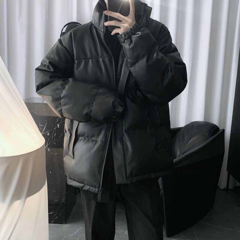Autumn and Winter Thickened Fleece Loose Two Sided Coat for Men Lamb Wool PU Leather Cotton_voghion.com