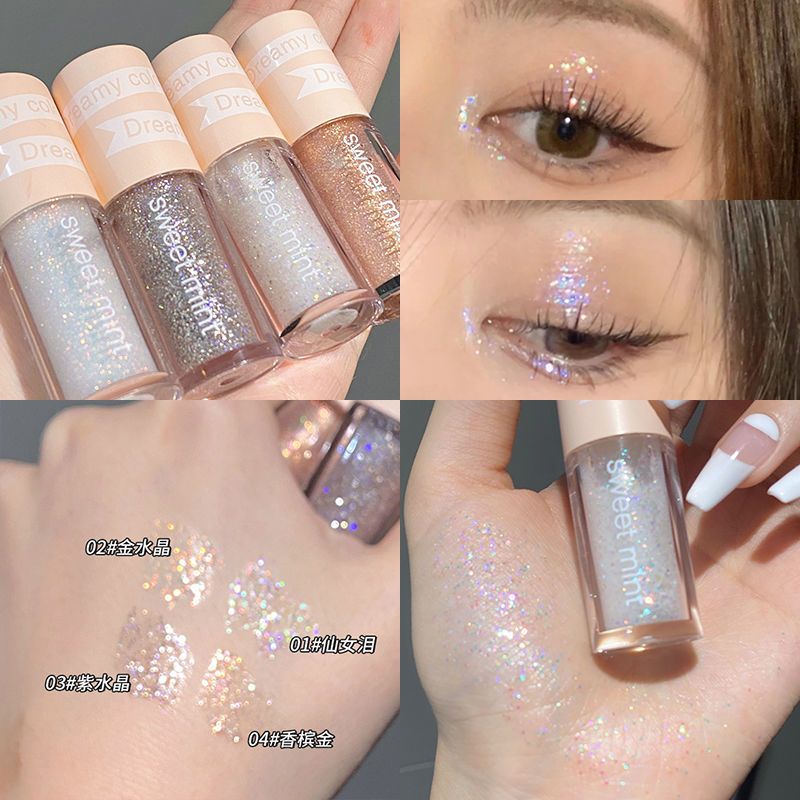 A drop of tear liquid eye shadow sparkling super shiny sequins unicorn pearlescent tear eye makeup lying silkworm net red student with the same style