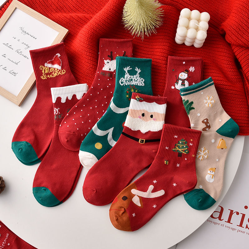 Christmas socks women's tube socks autumn and winter red zodiac year socks couple students Christmas gift stockings