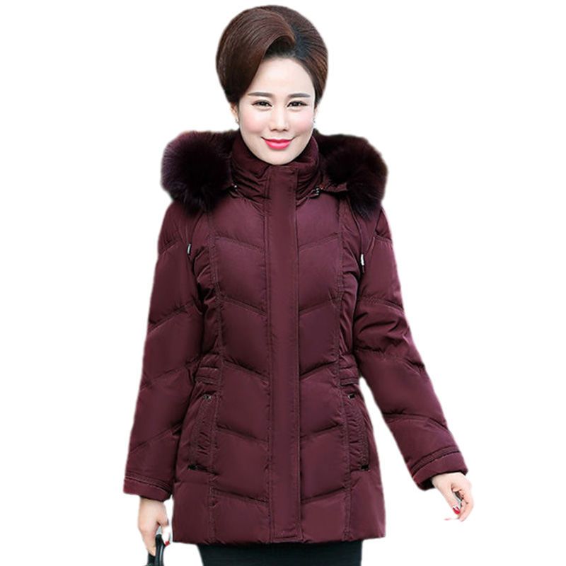 雪暖秋冬季大毛领羽绒服女士中老年妈妈装连帽白鸭绒保暖外套【3月18