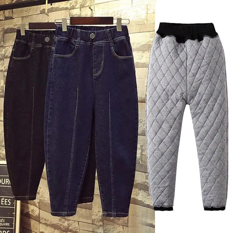 Girls' cotton trousers wear a pair of winter clothes with cotton and thickened children's middle and big children's winter boys' trousers northern denim