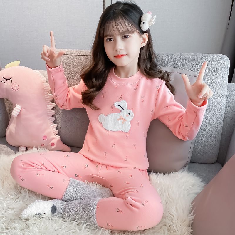 兒童加絨內衣套裝女童中大童保暖半高領加厚秋衣秋褲純棉寶寶睡衣