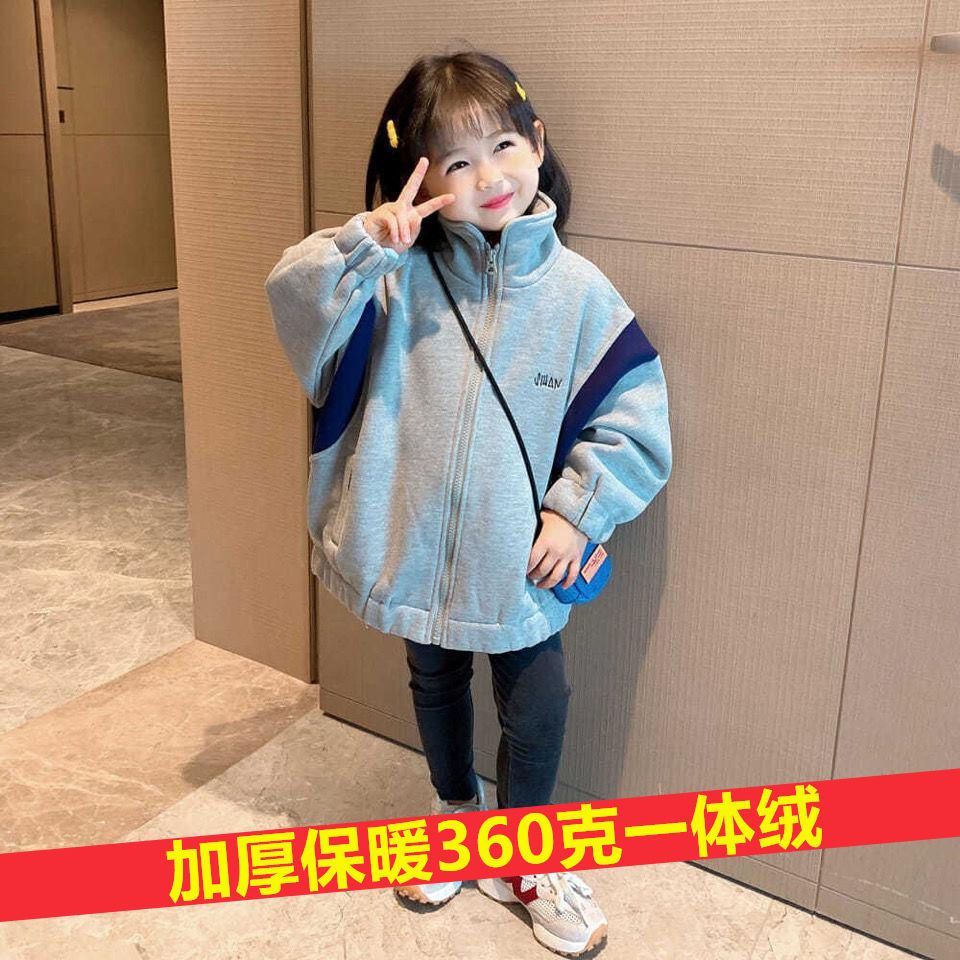 Autumn and winter Korean version girls' sweater children's foreign style children's baby loose thickening and velvet girl coat top