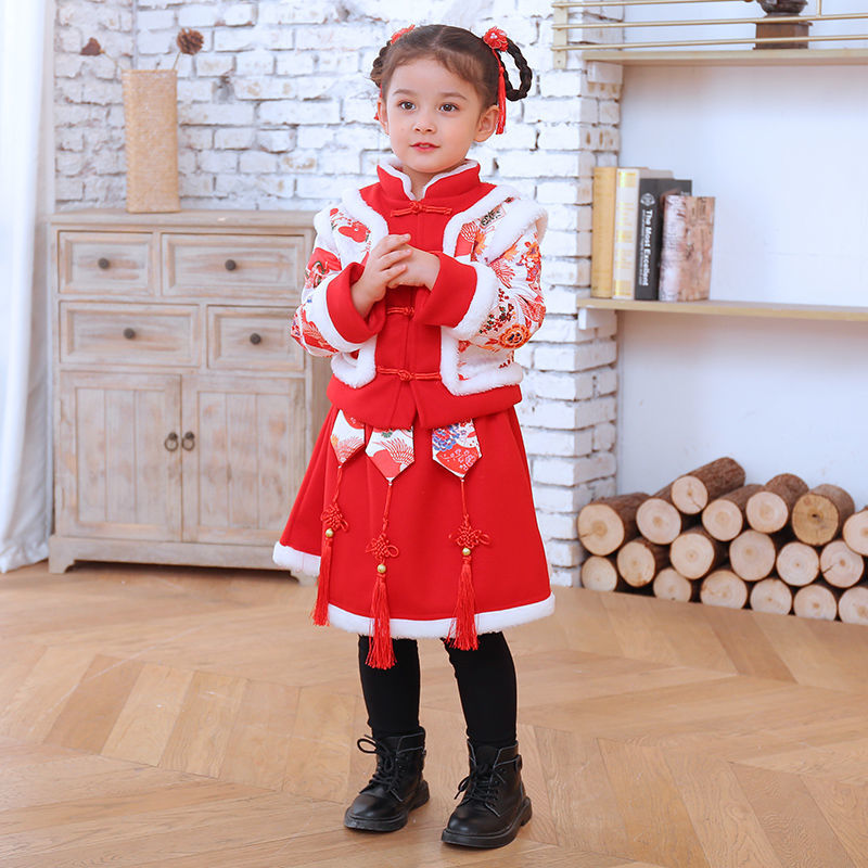 宝宝拜年服女童过年衣服公主套装风连衣裙加厚冬装新年装中国风
