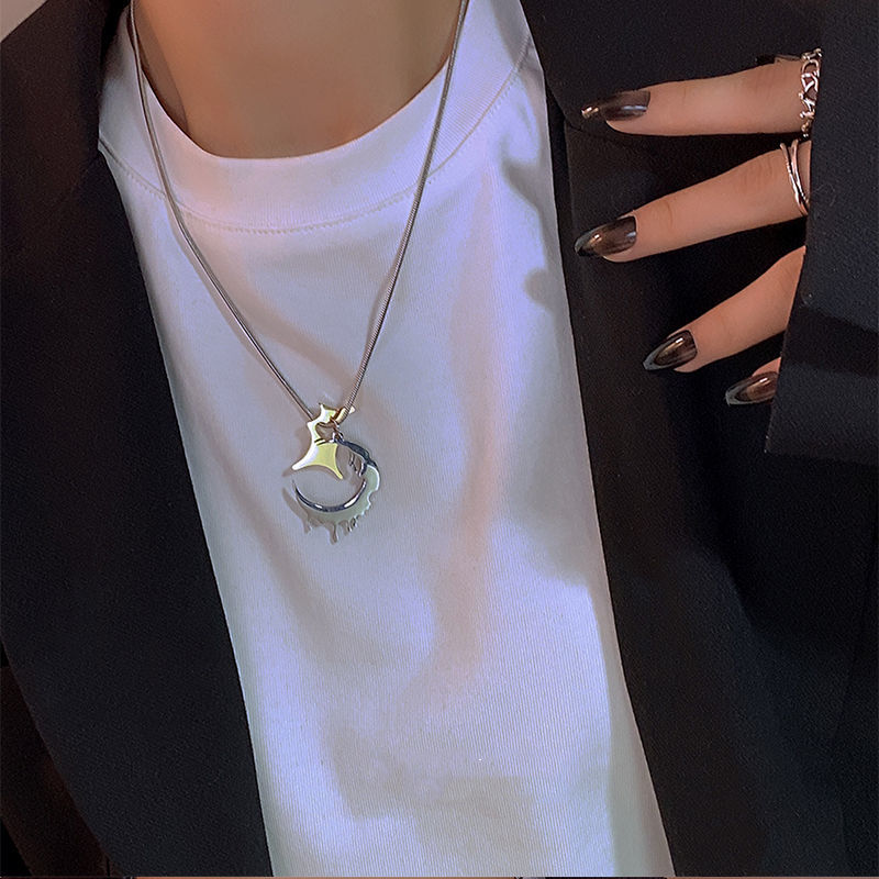yyds melting moon necklace female ins hip-hop cold wind sweater sweater chain 2021 new men's trendy all-match