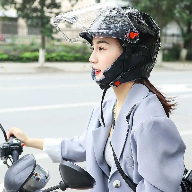 电动摩托车头盔男女士四季通用半盔冬季防雾保暖全盔安全帽电瓶车
