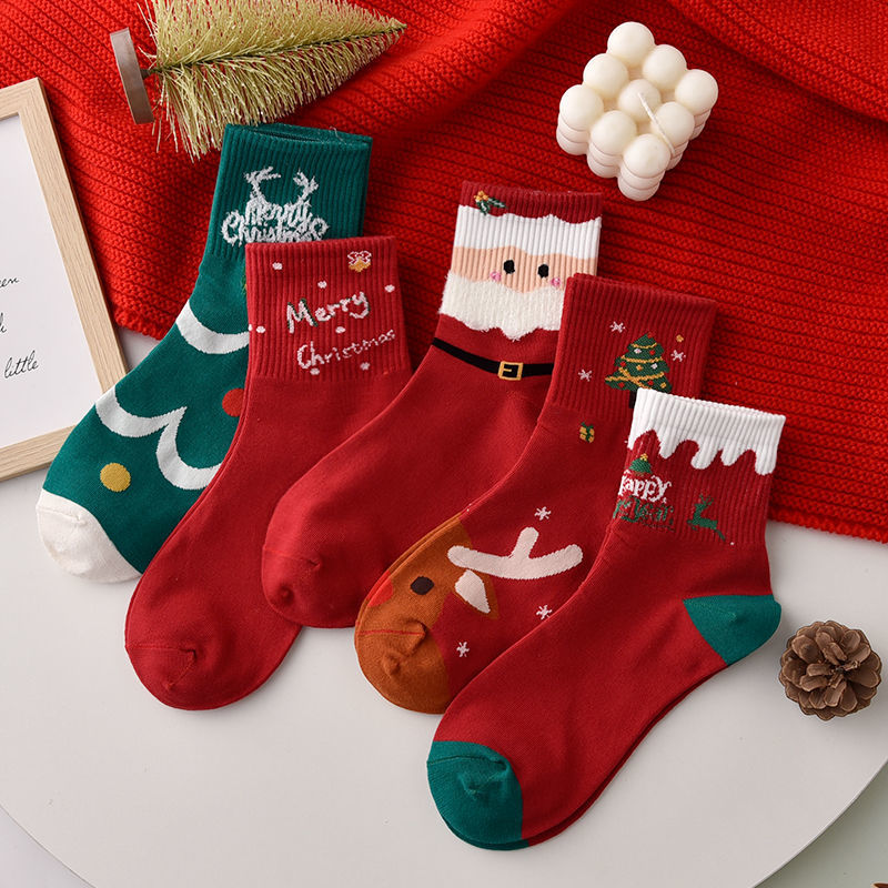 Christmas socks women's tube socks autumn and winter red zodiac year socks couple students Christmas gift stockings