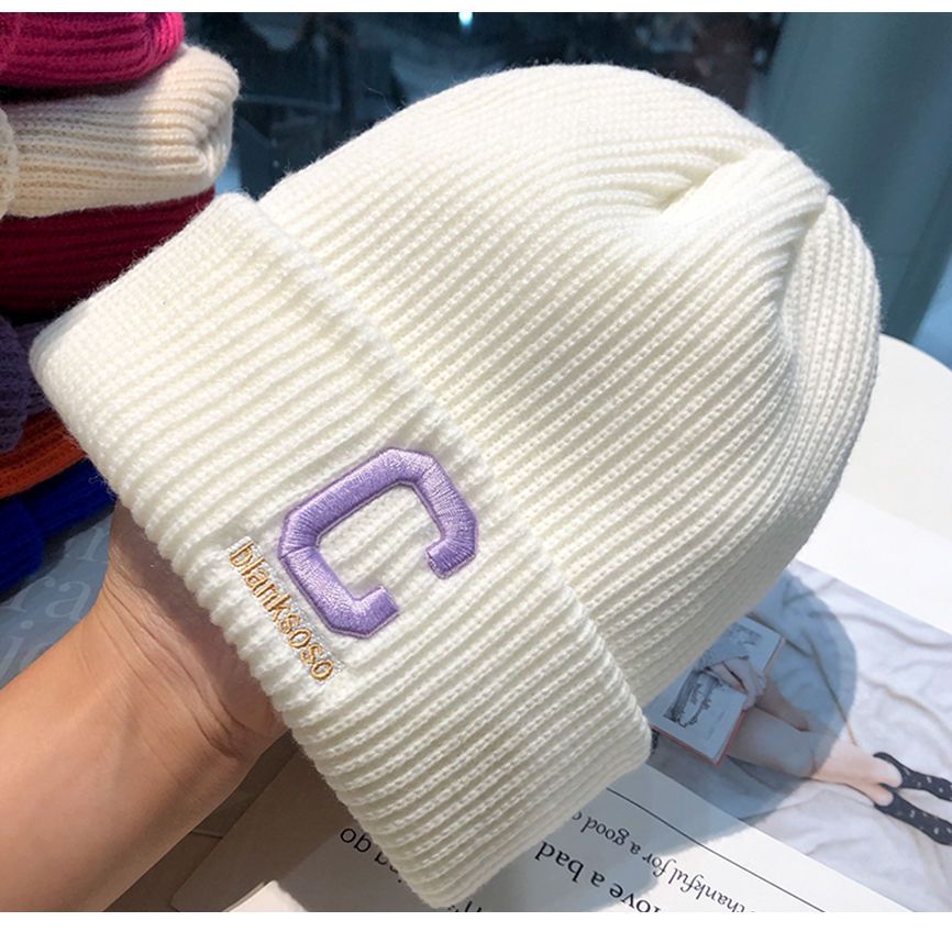 C-Buchstaben-Mütze, vielseitige Herbst- und Winter-Ins-Strickmütze für Kinder, schwarzes Stirnband, Wollisolierung, kalte Mütze, Herren_voghion.com