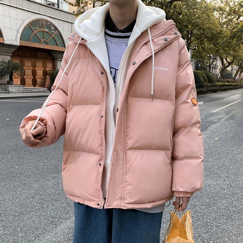 【三件套】韩版连帽假两件加厚棉服外套男潮牌港风冬季套装面包服