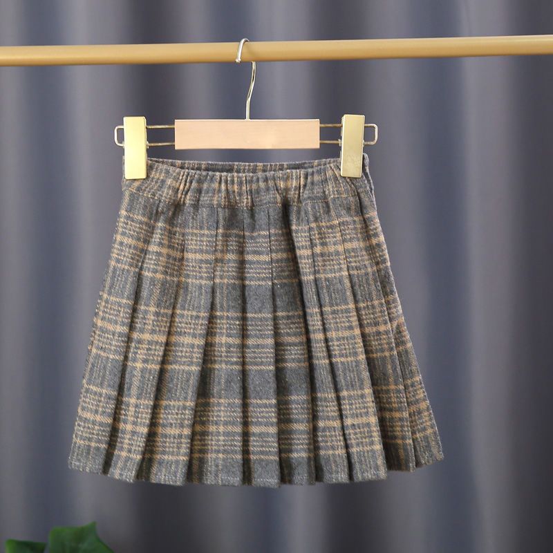 Girls' skirt autumn and winter all-match elastic waist children's winter foreign style college style pleated skirt woolen short skirt