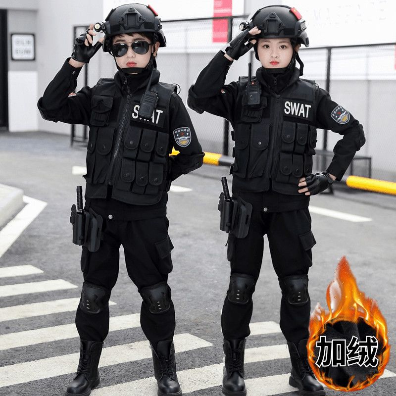 保暖兒童警察衣服男女小特警3-12寶寶童裝冬季加絨警官服男孩帥氣