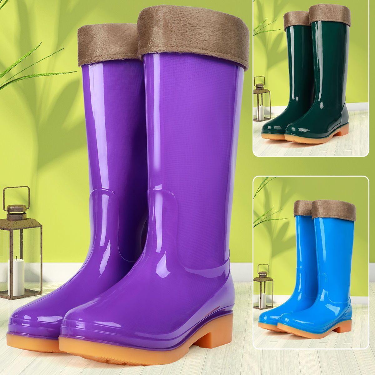 时尚高筒雨鞋女式防滑耐磨雨靴长筒女士水鞋加绒保暖水靴成人胶鞋