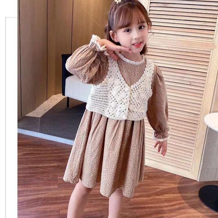 2022 spring and autumn new children's pure cotton knitting vest girls' versatile short vest skirt accessories waistcoat