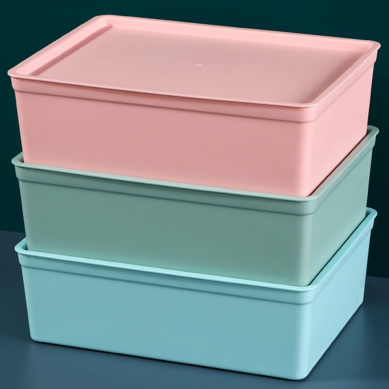 特厚长方形收纳盒带盖整理盒零食桌面化妆品储物盒可放A4纸杂物盒