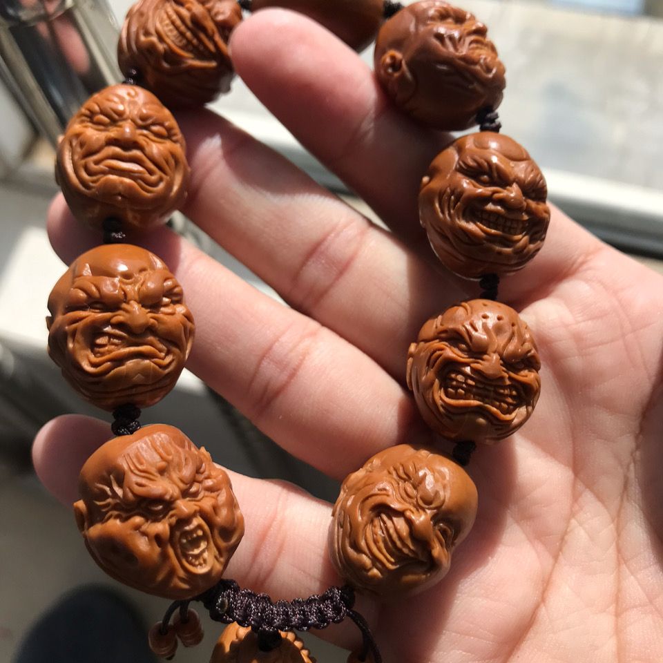 橄榄核雕刻铁核精工大籽短圆恶僧佛爷手串