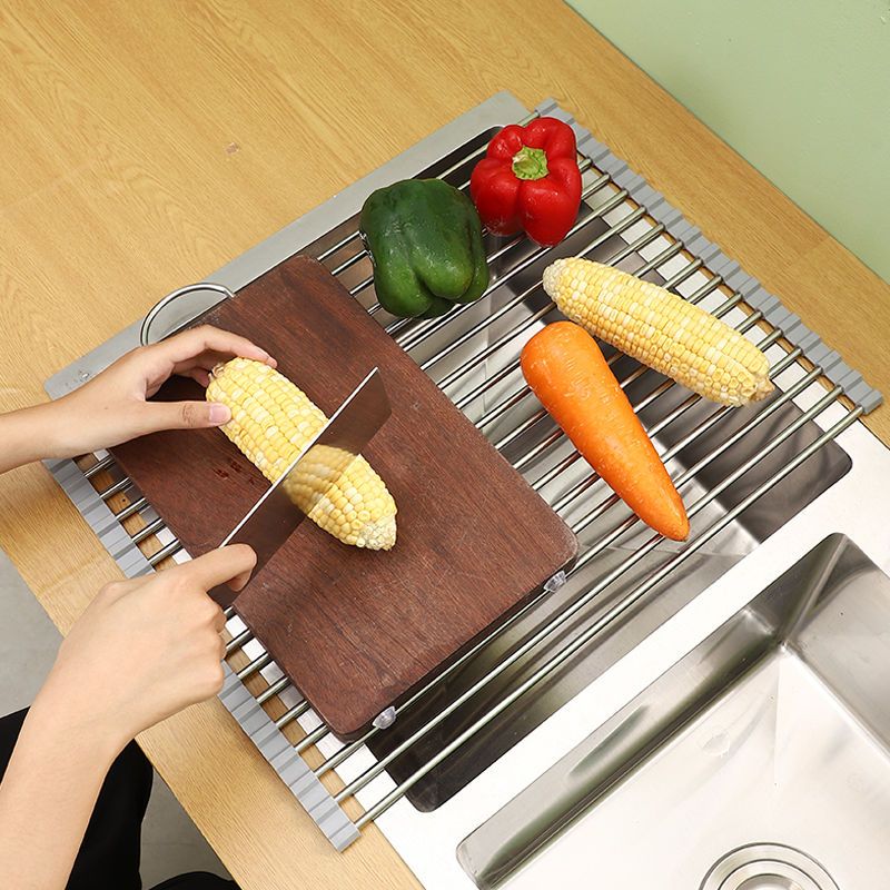 304 stainless steel drain roller curtain kitchen sink drain rack foldable drain rack mildew-proof silicone storage rack