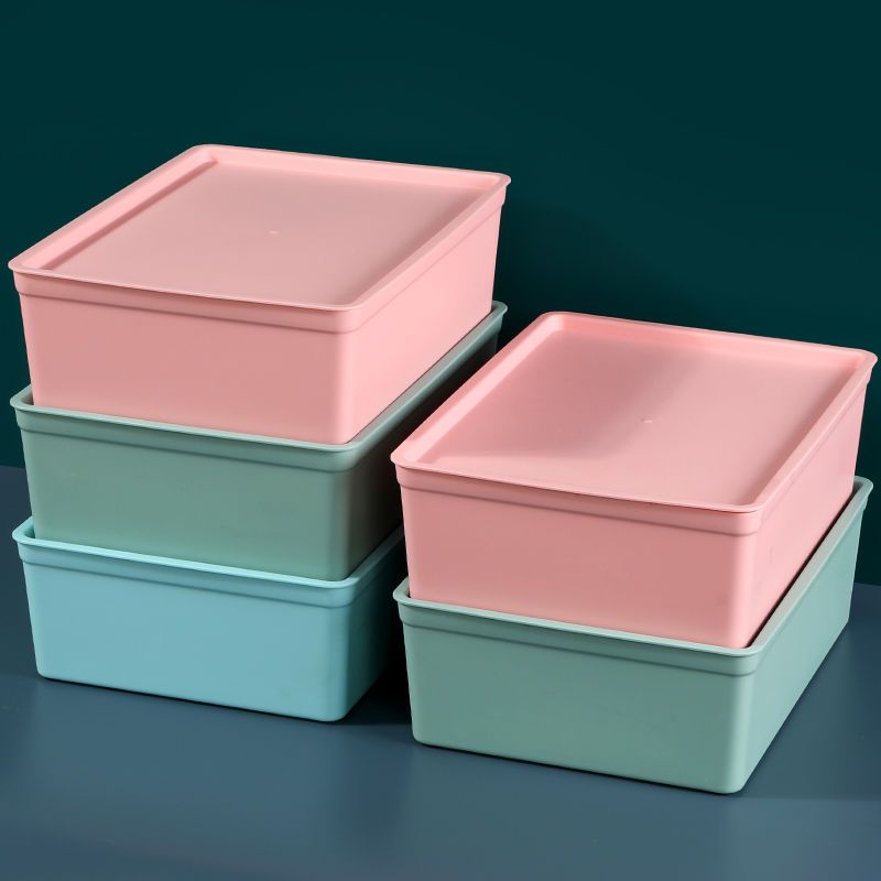特厚长方形收纳盒带盖整理盒零食桌面化妆品储物盒可放A4纸杂物盒