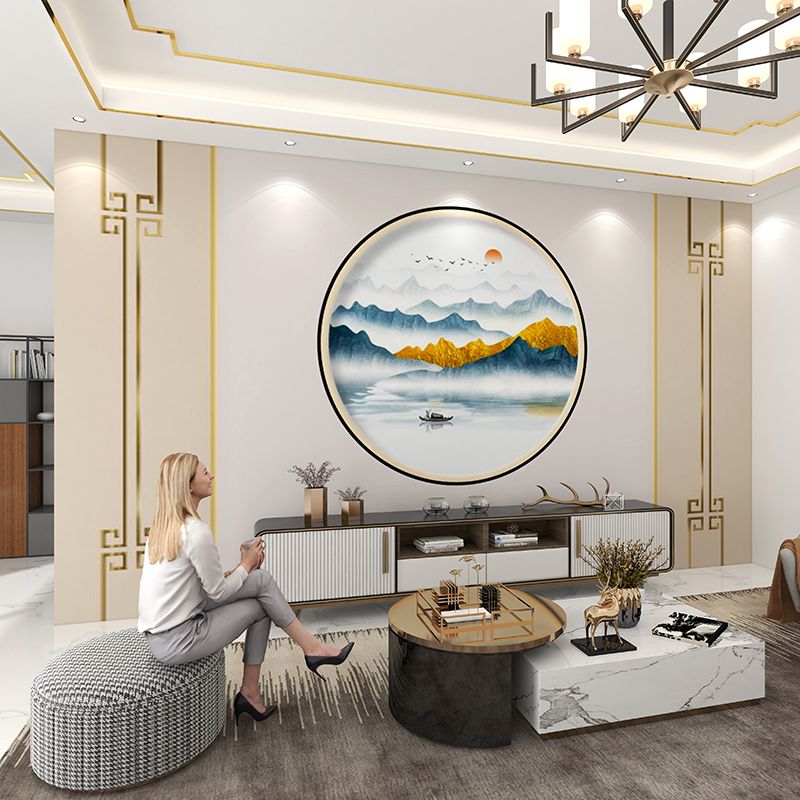 定制电视背景墙8d新中式壁画客厅沙发无缝影视墙布3d立体墙画壁纸