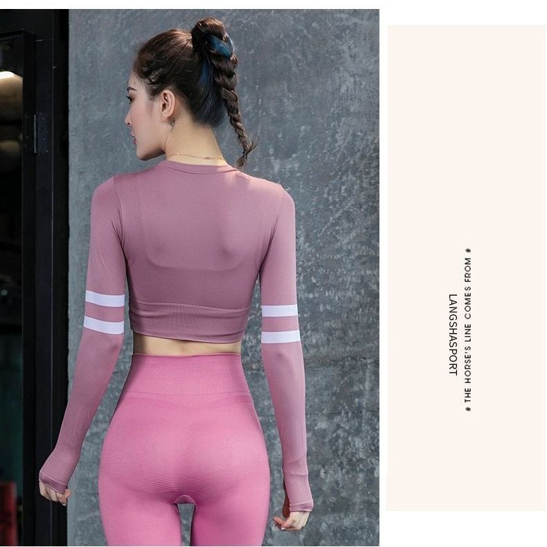 【2022新款】瑜伽服女款套裝長袖專業緊身提臀運動顯瘦健身瑜伽褲 奶油貓