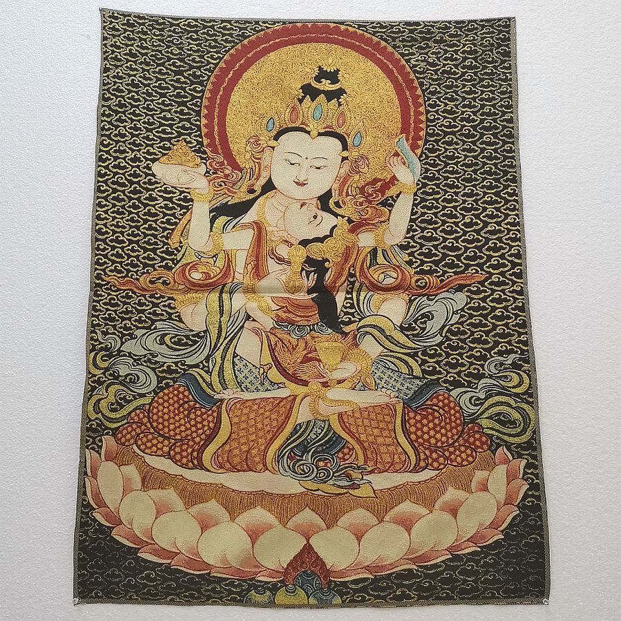 西藏唐卡佛像欢喜佛 藏式唐卡画 金刚萨锤菩萨刺绣 密宗佛像壁画